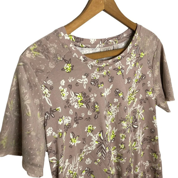 LOGO Lori Goldstein Shark Bite Pointed Hem Floral Print Short Sleeve Tunic Shirt - Picture 4 of 9